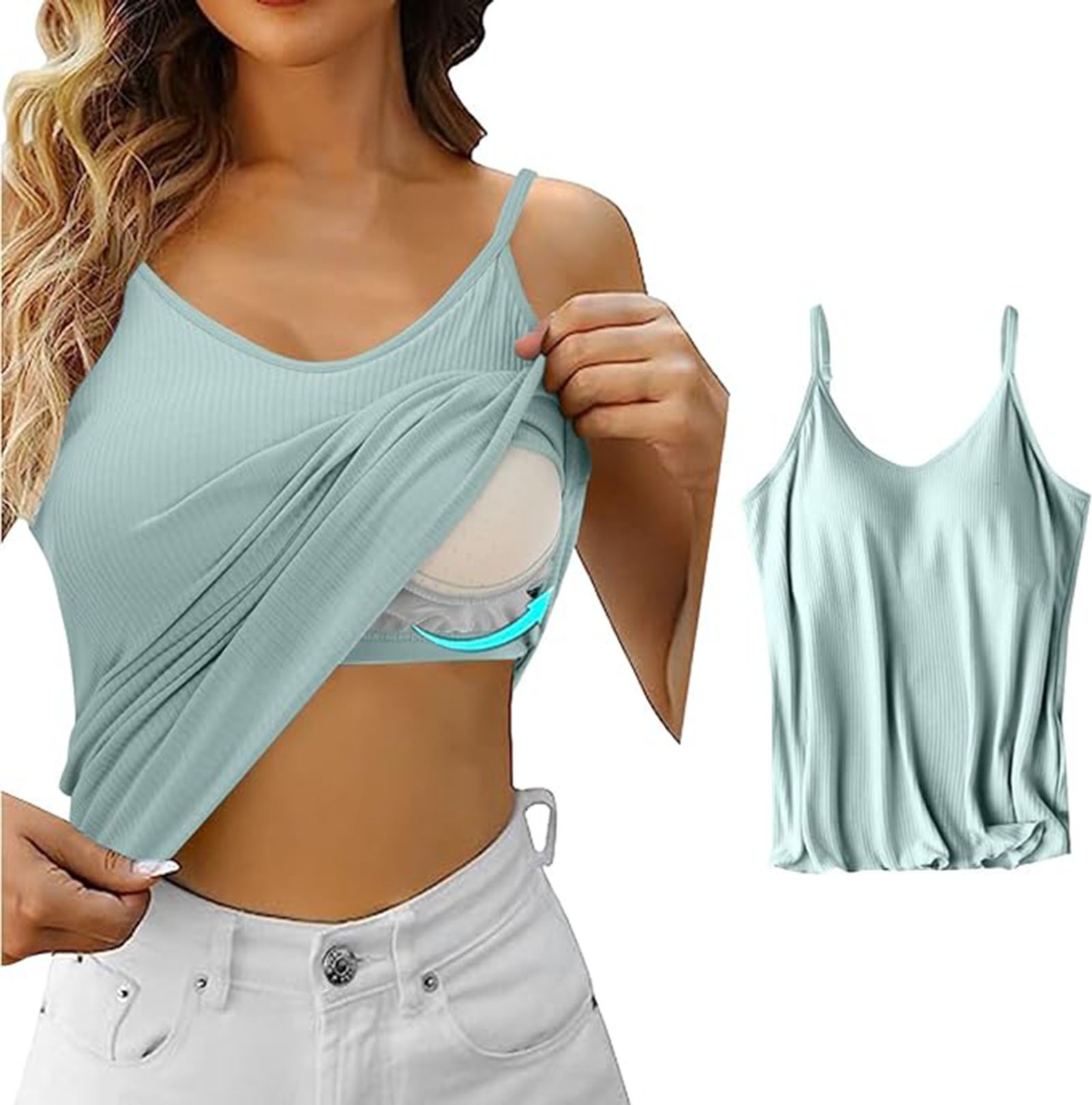 thumbnail image 2 of Camiseta sin mangas con tirantes finos ajustables y sujetador incorporado para mujer, prenda básica, 2 of 6
